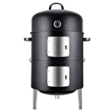 Realcook Vertical 17 Inch Steel Charcoal Smoker, Heavy Duty Round BBQ Grill for Outdoor Cooking,...