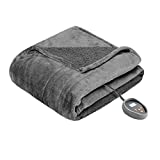 Beautyrest Microlight to Sherpa Reversible Electric Blanket Throw, Adjustable Multi-Level Heat...